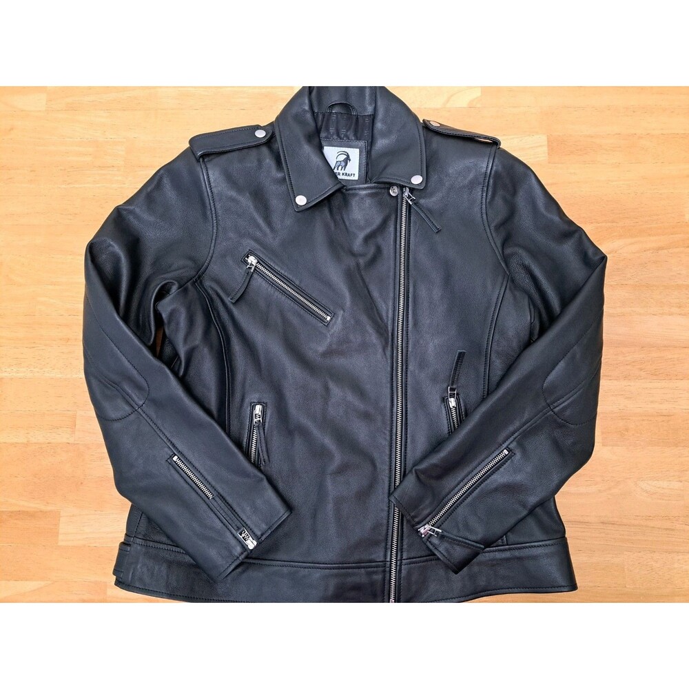 Kyzer Kraft Women's Genuine Lambskin Black Leather Moto Biker Jacket Size 2XL